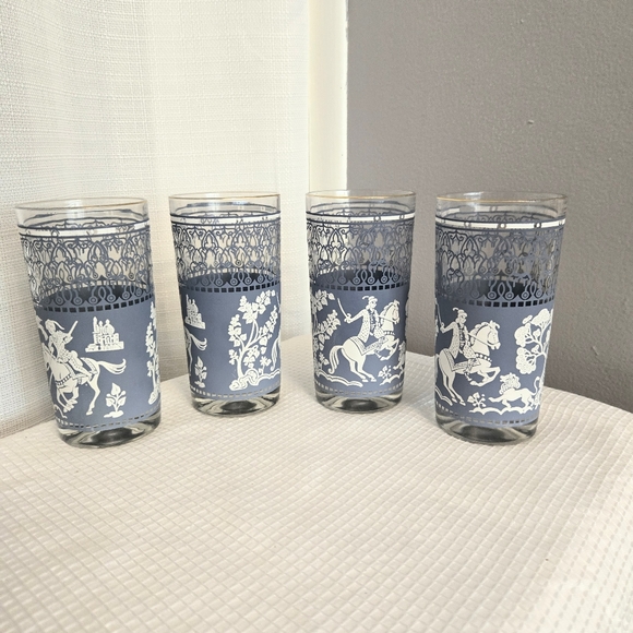 Vtg Hazel Atlas Knight Horses Glasses Cocktail Wedgewood Barware Tumblers - Picture 3 of 7
